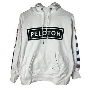 Peloton Womens Sz L Hoodie Oversized Sweatshirt White Colorful Sleeve H219 Gym